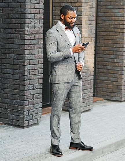 Grey tux with store black shoes